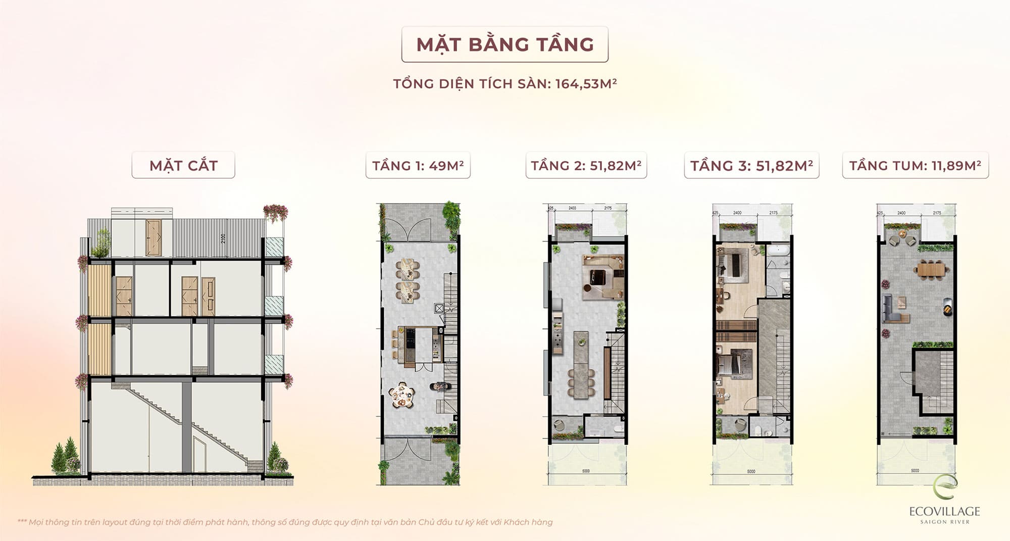 Mặt bằng tầng nhà phố EcoVillage Saigon River