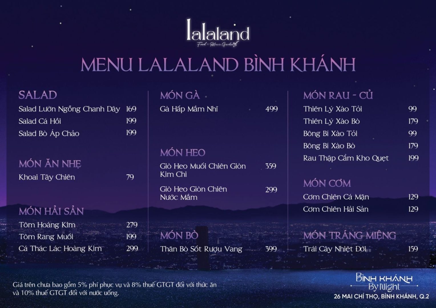 menu lalaland Bình Khánh