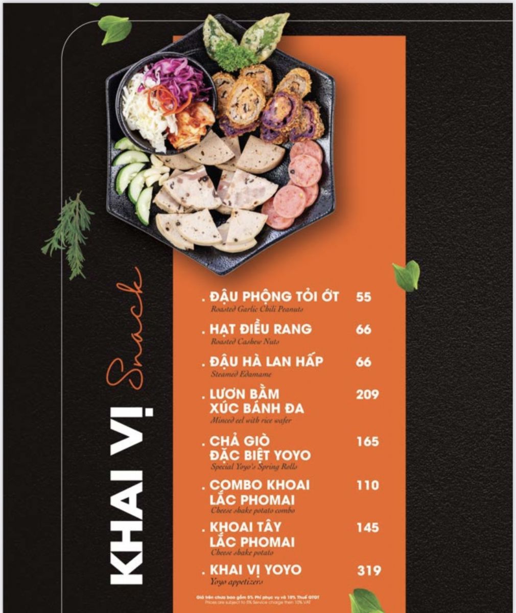 Menu YoYo Central Hồ Con Rùa