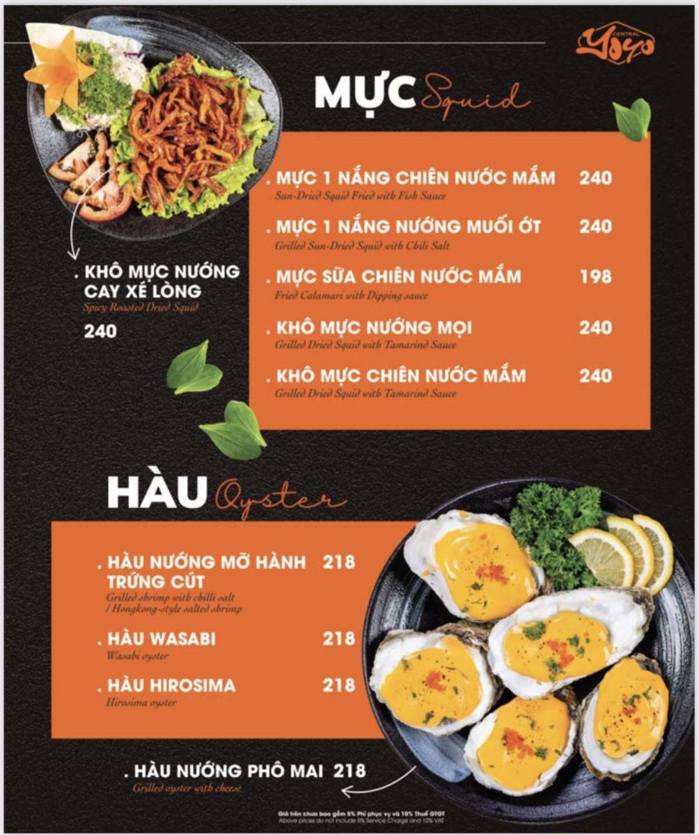 Menu YoYo Central Hồ Con Rùa