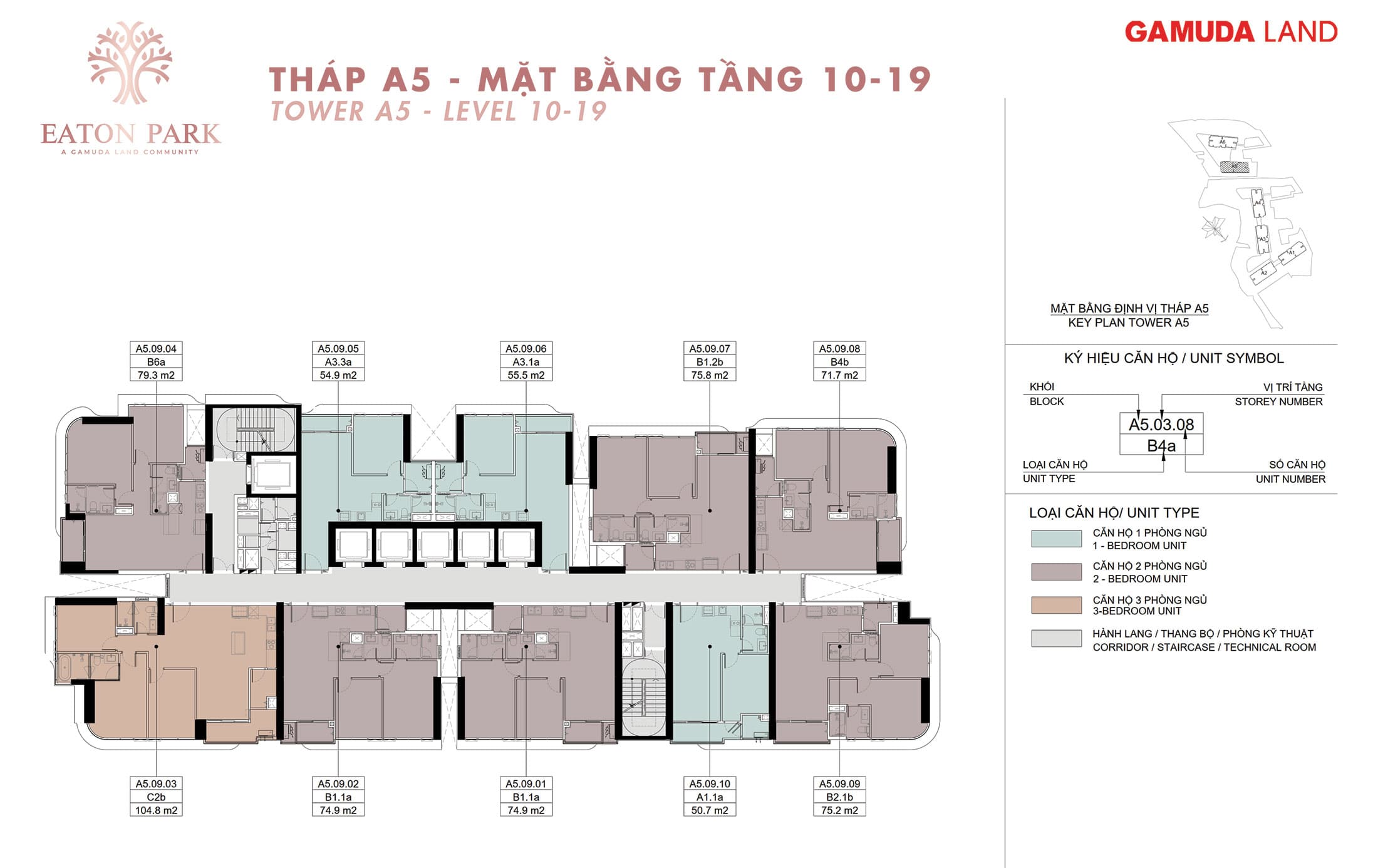 Mặt Bằng Tầng 10 Đến Tầng 19- Tháp A5- Tại Eaton Park