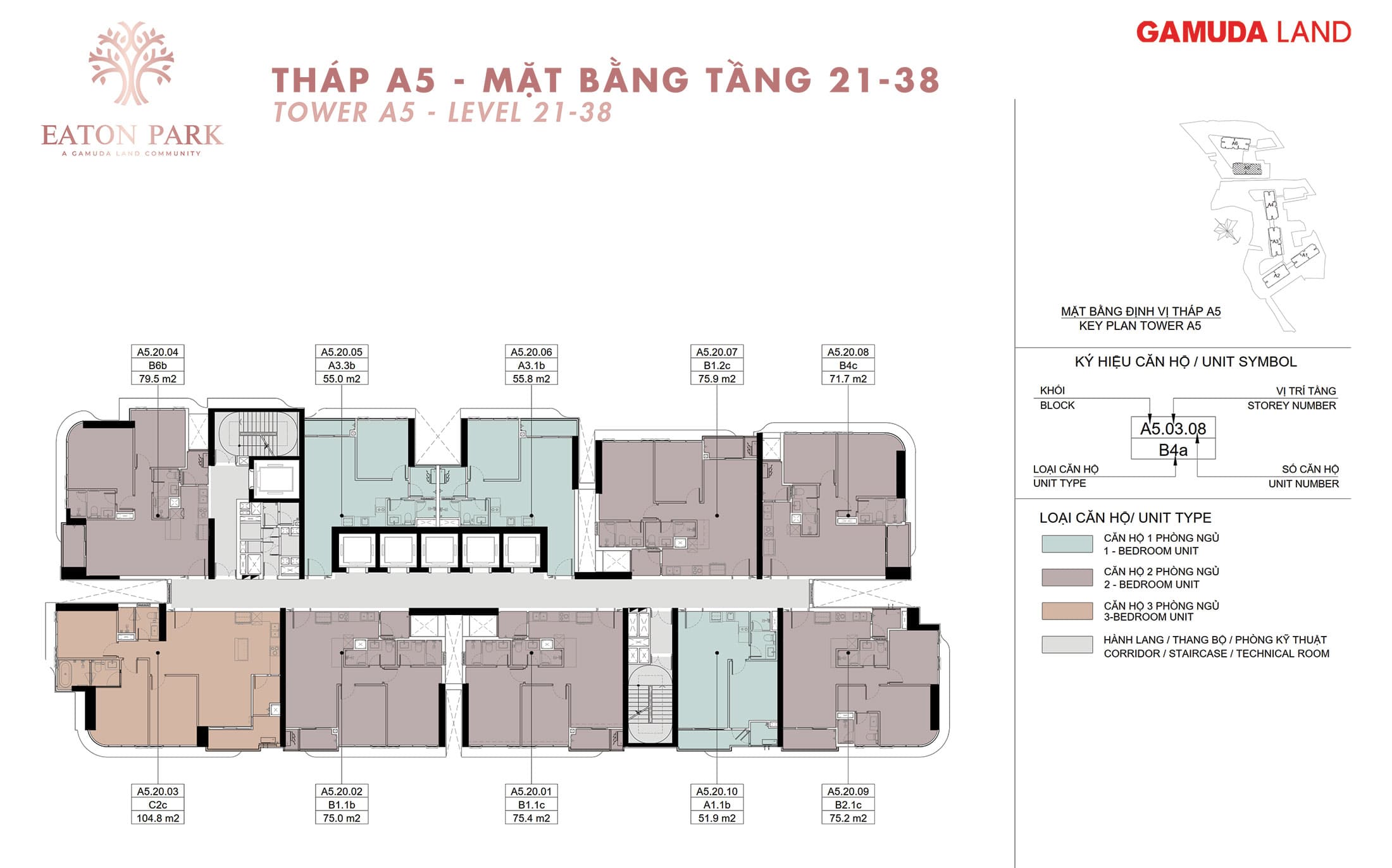 Mặt Bằng Tầng 21 Đến Tầng 38- Tháp A5- Tại Eaton Park