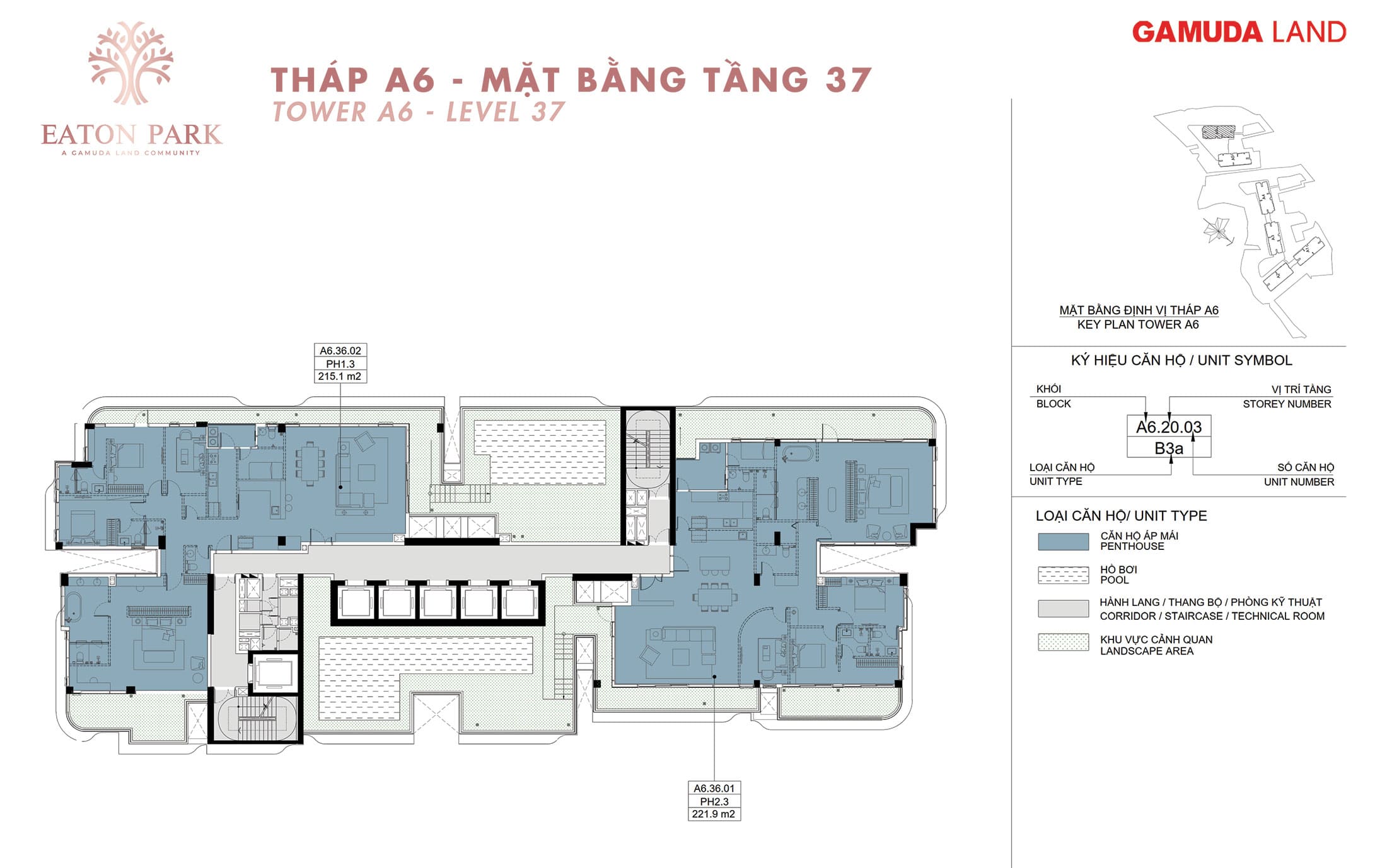 Măt bằng tầng 37 tháp A6 tại dự án Eaton Park Gamuda Land