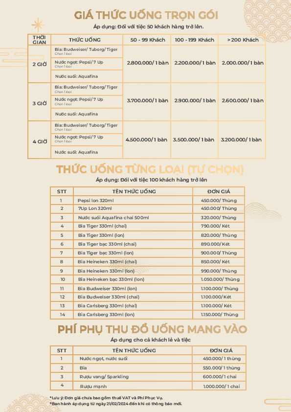 Menu Tiệc Lalaland Hồ Con Rùa